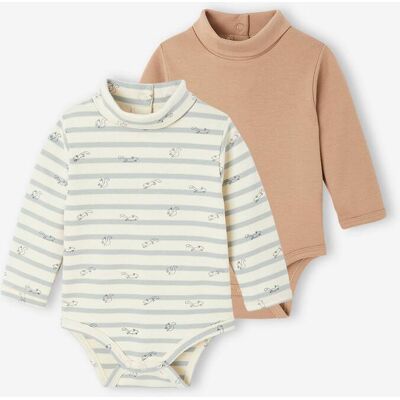 VERTBAUDET Pack de 2 bodies de recién nacido: 1 a rayas + 1 liso beige VERTBAUDET Pack de 2 bodies de recién nacido: 1 a rayas + 1 liso beige