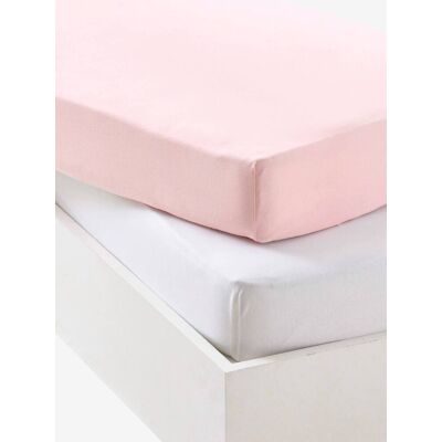 VERTBAUDET - Pack de 2 bajeras elásticas bebé - Blanco + rosa palido - 100% algodón - Sábana bajera bebé VERTBAUDET - Pack de 2 bajeras elásticas bebé - Blanco + rosa palido - 100% algodón - Sábana bajera bebé