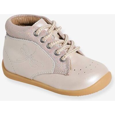 VERTBAUDET Botines de piel blanda con cordones para bebé primeros pasos beige irisado VERTBAUDET Botines de piel blanda con cordones para bebé primeros pasos beige irisado