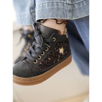 VERTBAUDET Zapatillas altas con cordones y elásticos de cuero para bebé azul marino VERTBAUDET Zapatillas altas con cordones y elásticos de cuero para bebé azul marino
