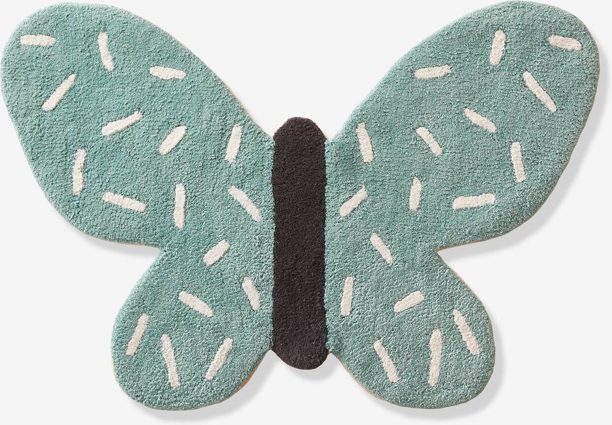 VERTBAUDET Alfombra de baño de felpa Mariposa blanco claro liso con motivos