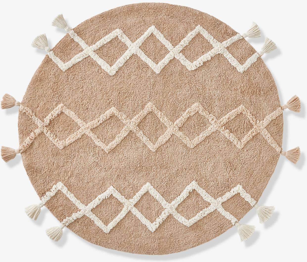 VERTBAUDET Alfombra bereber redonda con pompones beige