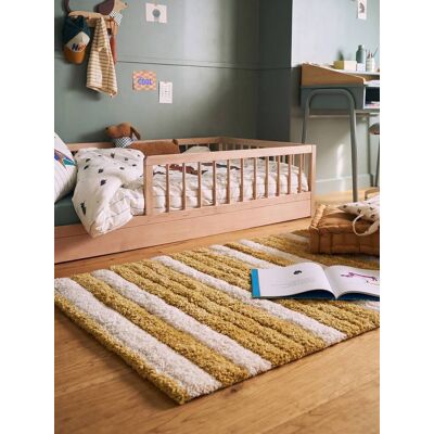 VERTBAUDET Alfombra de microfibras de rayas rectangular para niños rayas beige VERTBAUDET Alfombra de microfibras de rayas rectangular para niños rayas beige