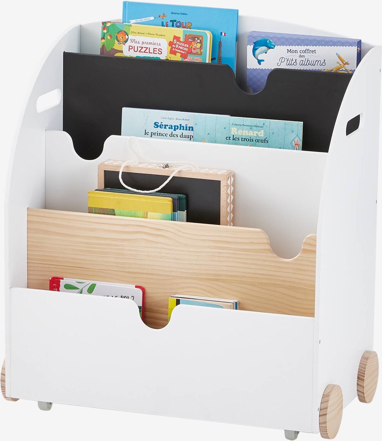 VERTBAUDET Estantería para libros con ruedas Línea SCHOOL blanco claro bicolor/multicolo