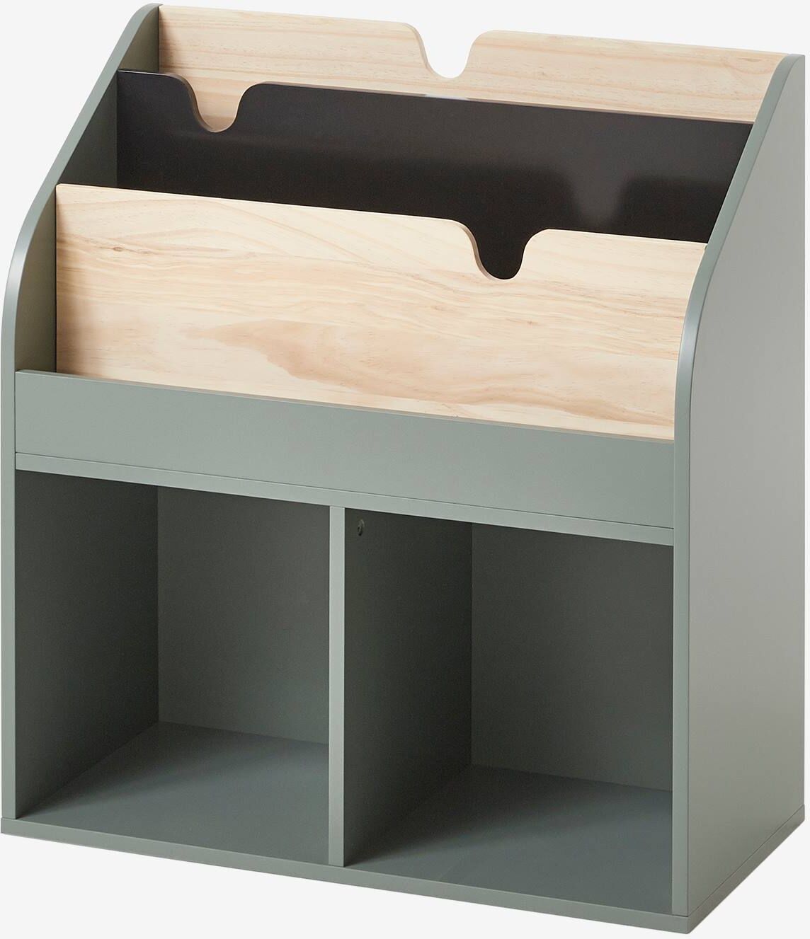 VERTBAUDET Mueble para organización con 2 compartimentos + estantería librería School verde oscuro liso