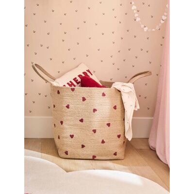 VERTBAUDET Cesta de almacenamiento XL de yute con corazones VERTBAUDET Cesta de almacenamiento XL de yute con corazones