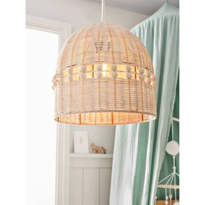 VERTBAUDET Pantalla de lámpara de ratán con bolas de madera beige dorado VERTBAUDET Pantalla de lámpara de ratán con bolas de madera beige dorado