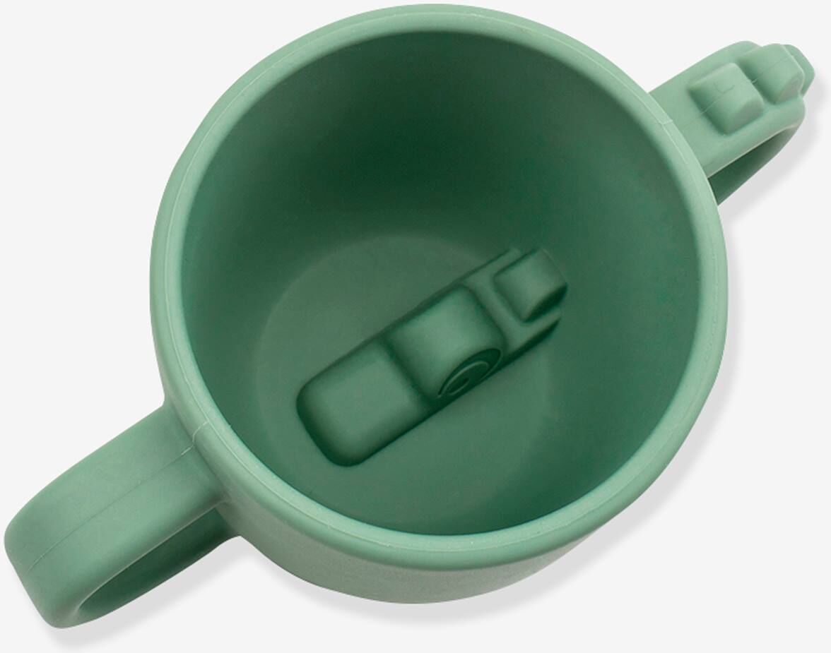 Taza con 2 asas DONE BY DEER Peekaboo Cocodrilo de silicona verde claro liso