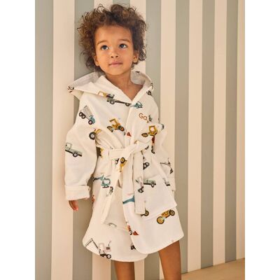 VERTBAUDET Albornoz infantil CHANTIER personalizable, con algodón reciclado blanco estampado VERTBAUDET Albornoz infantil CHANTIER personalizable, con algodón reciclado blanco estampado