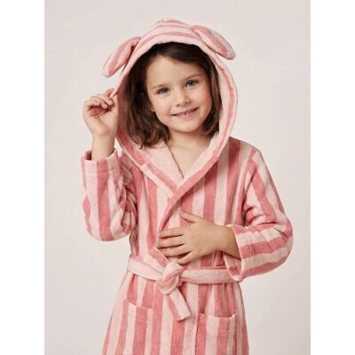 VERTBAUDET Albornoz infantil conejo personalizable, con algodón reciclado, para niños rayas rosa VERTBAUDET Albornoz infantil conejo personalizable, con algodón reciclado, para niños rayas rosa