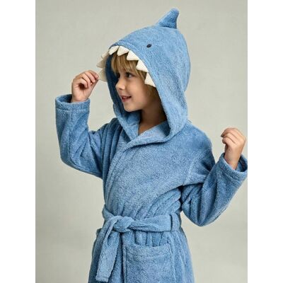 VERTBAUDET Albornoz infantil TIBURÓN personalizable, con algodón reciclado azul VERTBAUDET Albornoz infantil TIBURÓN personalizable, con algodón reciclado azul