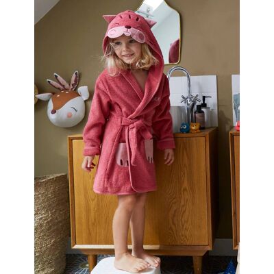 VERTBAUDET Albornoz infantil Gato rosa oscuro liso con motivos VERTBAUDET Albornoz infantil Gato rosa oscuro liso con motivos