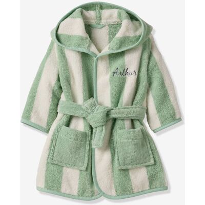 VERTBAUDET Albornoz para bebé a rayas TUMBONA Colección cápsula Familia personalizable, con algodón reciclado rayas verde VERTBAUDET Albornoz para bebé a rayas TUMBONA Colección cápsula Familia personalizable, con algodón reciclado rayas verde