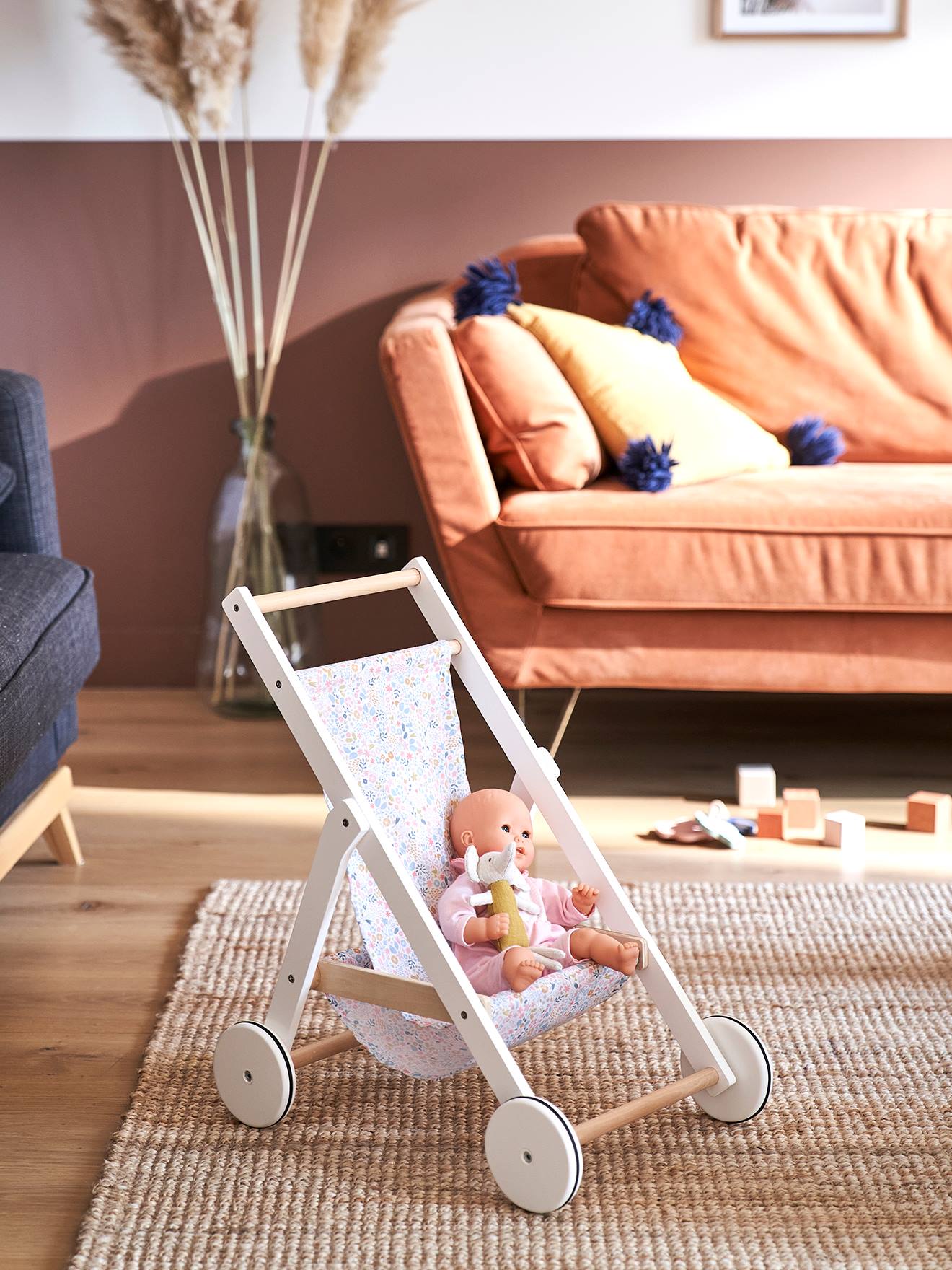 VERTBAUDET Silla de paseo para muñecas de madera blanco