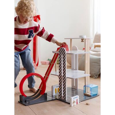 VERTBAUDET Garaje de 3 niveles con looping de madera FSC® rojo VERTBAUDET Garaje de 3 niveles con looping de madera FSC® rojo