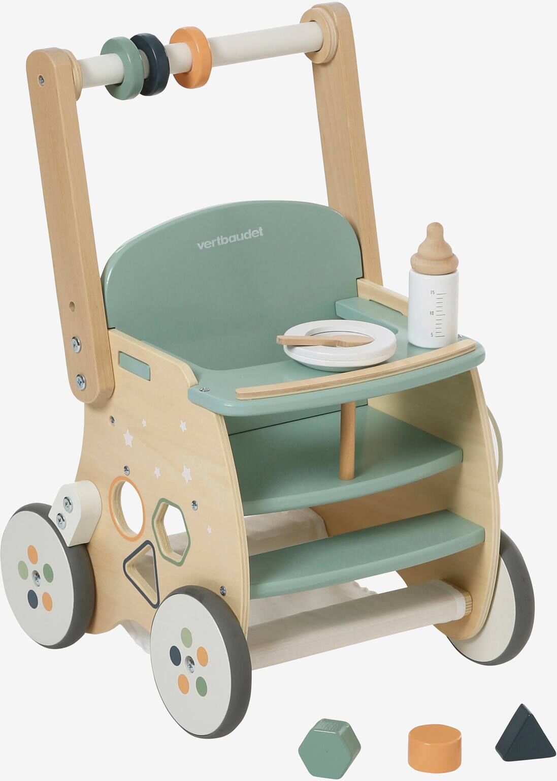 VERTBAUDET Carrito andador con silla para muñeca de madera FSC® verde