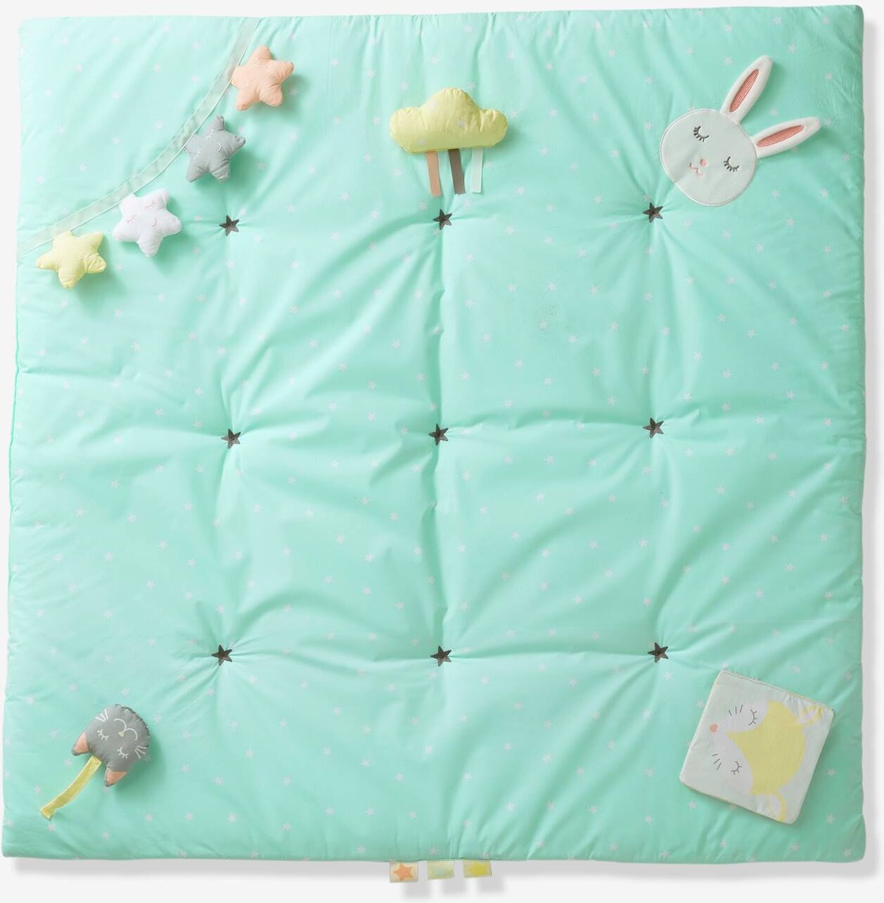 VERTBAUDET Alfombra de actividades ligera Funny baby verde agua estampado