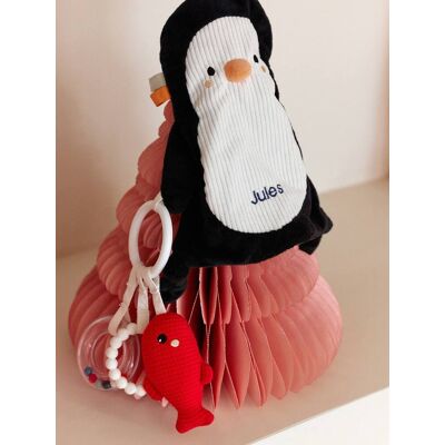 VERTBAUDET Doudou plano pingüino personalizable y sonajero BANQUISE blanco VERTBAUDET Doudou plano pingüino personalizable y sonajero BANQUISE blanco