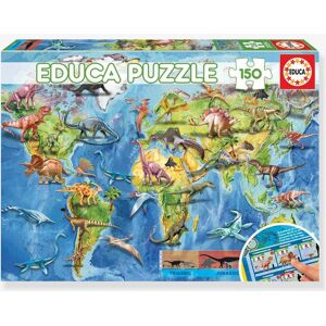 Puzzle «Mapamundi de los dinosaurios» - 150 piezas - EDUCA azul