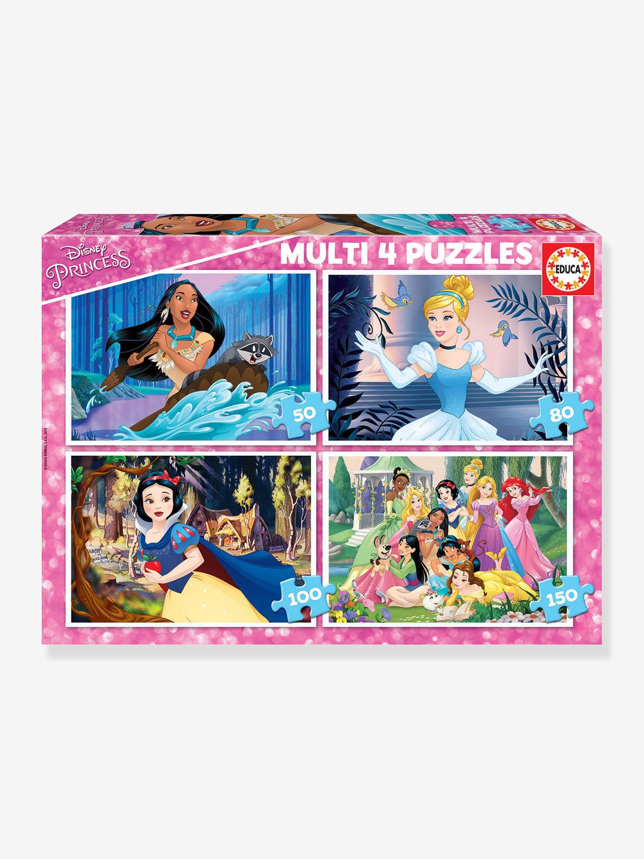 Lote de 4 puzzles progresivos de 50 a 150 piezas Disney® Princesas EDUCA rosa medio liso con motivos