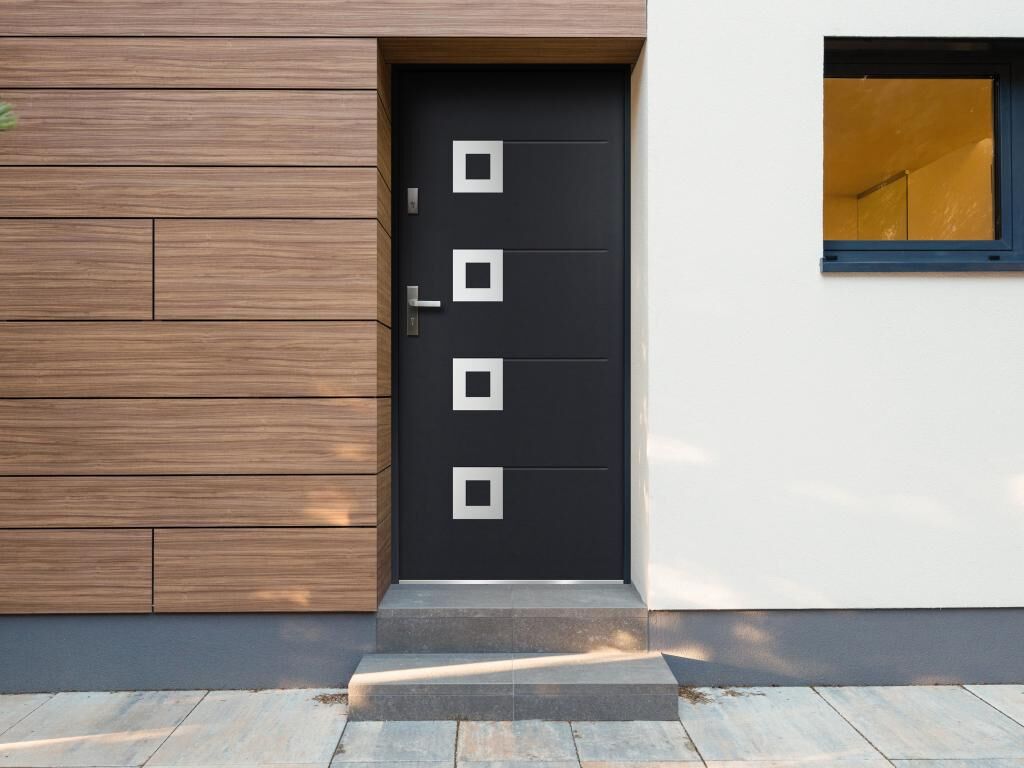 Unique Puerta de entrada de acero con inox Alt. 207 x Ancho 100 cm antracita - abre a la derecha - TIFANA