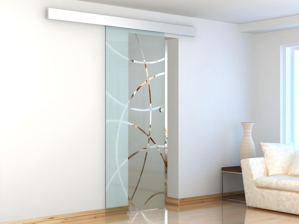 Unique Puerta corredera con aplique HEIDI - Altura 205 x Ancho 83 cm - Cristal templado