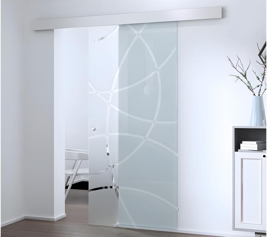 Unique Puerta corredera con aplique HEIDI - Altura 205 x Ancho 93 cm - Cristal templado