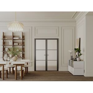 Unique Puerta reversible de dos hojas de aluminio y vidrio esmerilado - 2 x Alt. 204 x L73 cm - Negro - MASERU Unique Puerta reversible de dos hojas de aluminio y vidrio esmerilado - 2 x Alt. 204 x L73 cm - Negro - MASERU