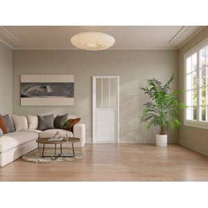 Unique Bloque de puerta reversible de aluminio y vidrio templado estilo taller - Alt. 204 x An. 73 cm - Blanco - ERMELO Unique Bloque de puerta reversible de aluminio y vidrio templado estilo taller - Alt. 204 x An. 73 cm - Blanco - ERMELO