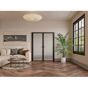Unique Bloque de puerta doble reversible de aluminio y vidrio templado - 2 x Alt. 204 x An. 83 cm - Negro - LOXTON Unique Bloque de puerta doble reversible de aluminio y vidrio templado - 2 x Alt. 204 x An. 83 cm - Negro - LOXTON