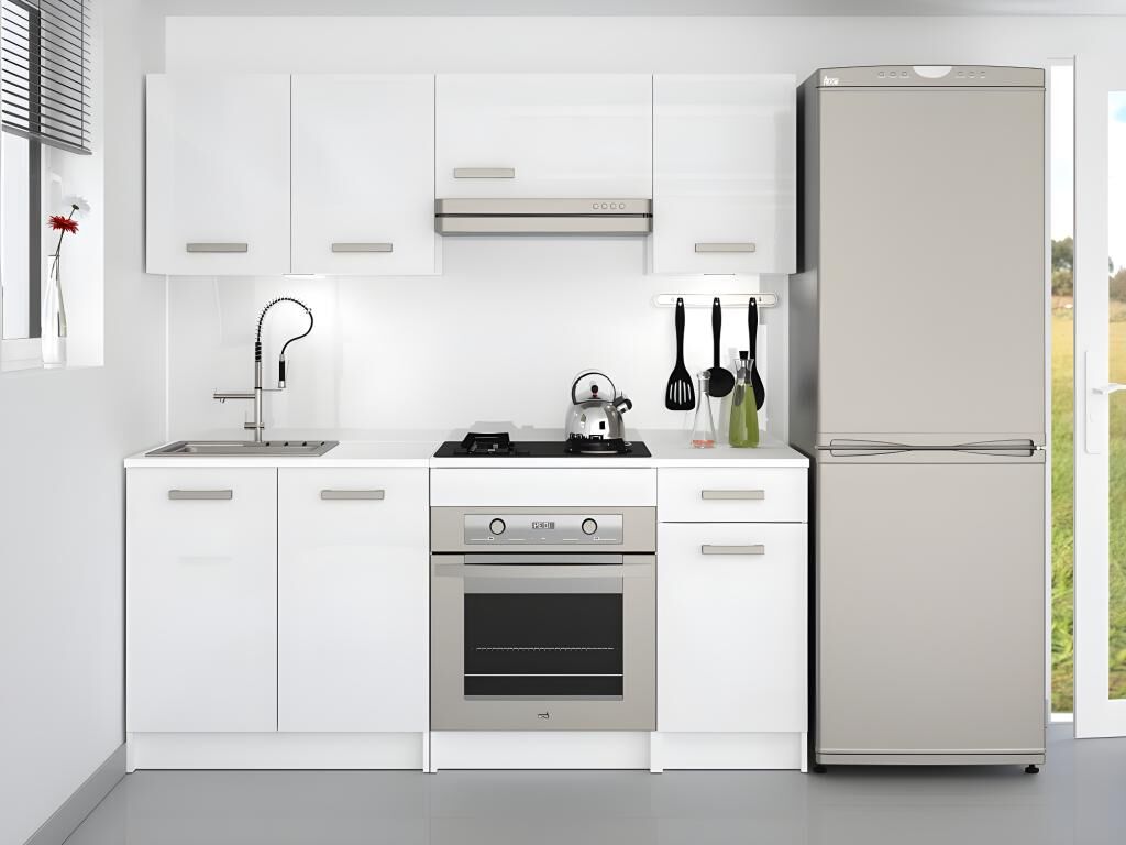 Unique Cocina completa - Con encimera 180 cm - Blanco brillante - TRATTORIA