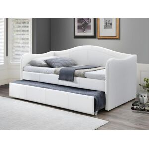 Unique Sofá cama nido MATHILDE - 2 x 90 x 190 cm - Piel sintética - Blanco + colchón