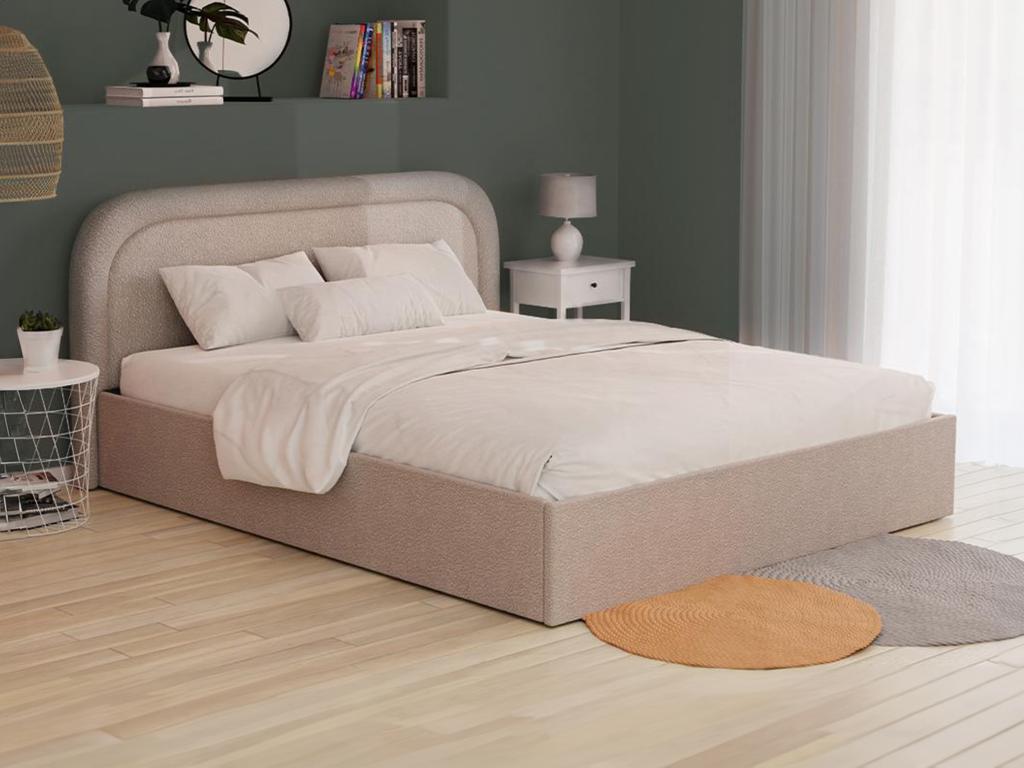 Unique Cama arcón - 140 x 190 cm - Tela bouclette - Beige - FIREZA