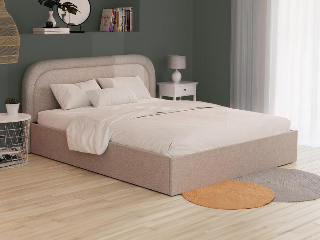 Unique Cama arcón - 160 x 200 cm - Tela bouclette - Beige - FIREZA