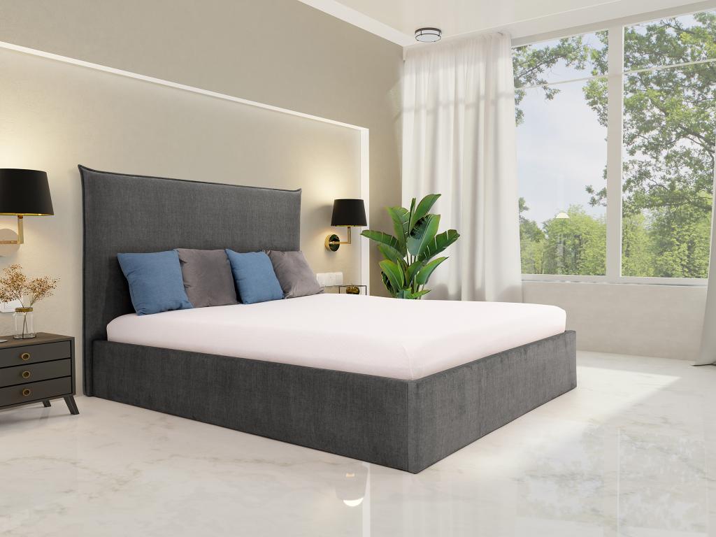 Unique Cama arcón 140 x 200 cm - Terciopelo - Gris + colchón - SORYO