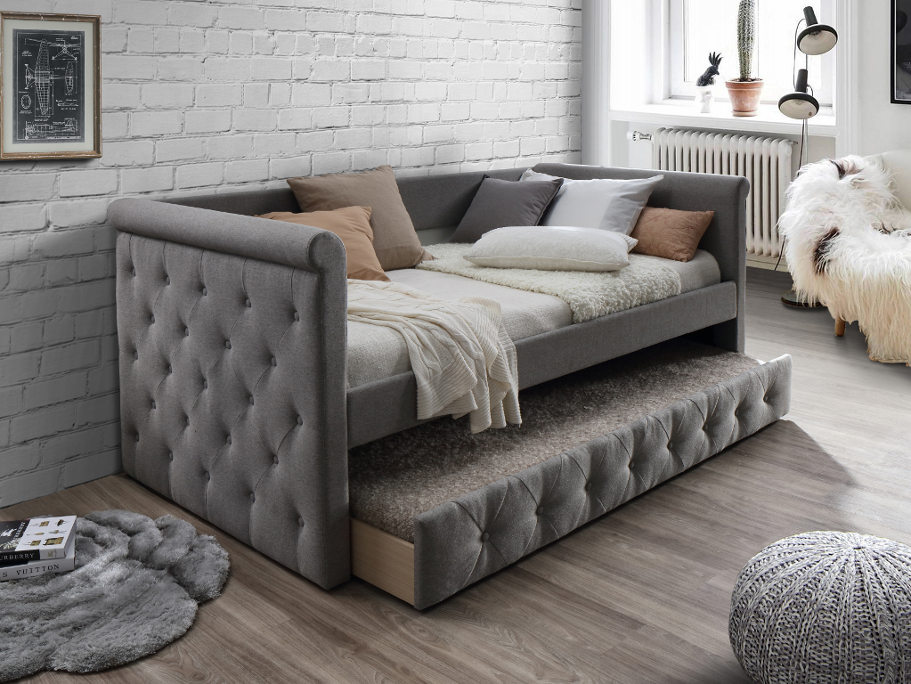 Unique Cama nido capitoné LOUISE - 2x90x190cm - tela gris