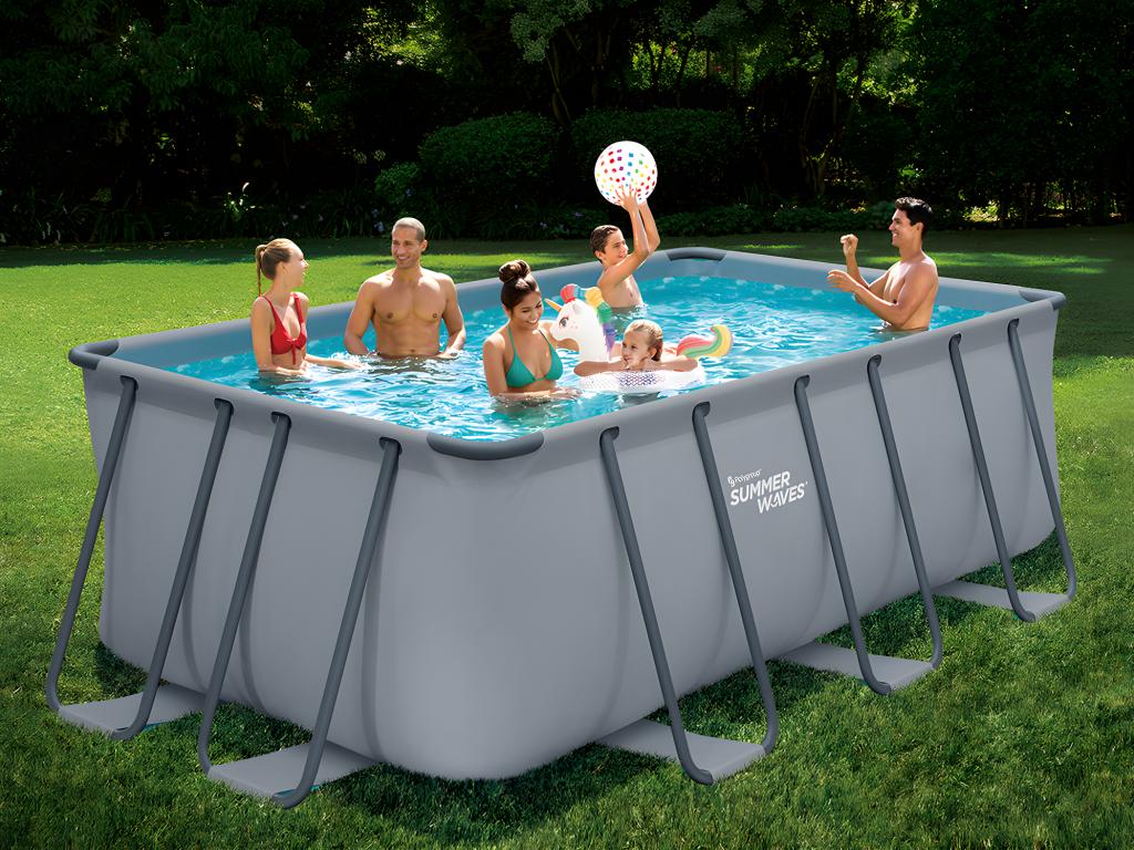 Unique Piscina tubular rectangular antracita con pompe filtrante a Cartucho - Ancho 396 x Prof. 213 x Alt. 122 cm - BANTAYAN