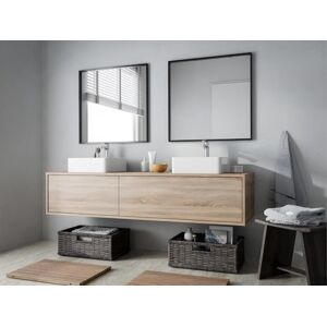 Unique Mueble de baño flotante de color claro natural con doble lavabo - Ancho 150 cm - ISAURE II