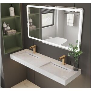 Shower & Design Doble lavabo suspendido efecto mármol blanco - KODIAK - Ancho 140.2 x Prof. 45.2 x Alt. 8  cm