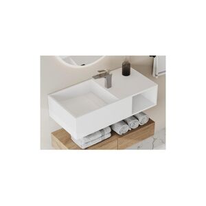 Shower & Design Lavabo suspendido con encimera de solid surface con estante - Blanco - Ancho 80 x Prof. 40 x Alt. 20 cm - GOYOKO