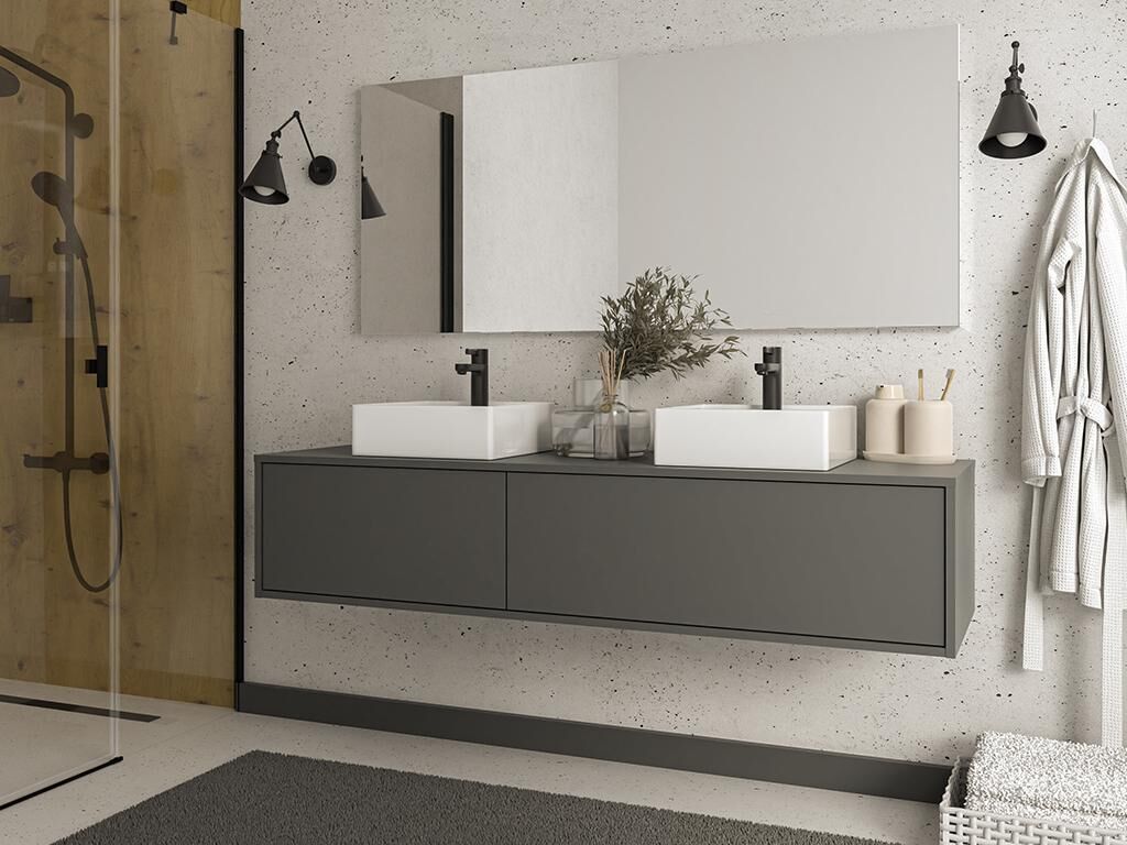 Unique Mueble de baño flotante bajolavabo - Color gris antracita - L150 cm - ISAURE II