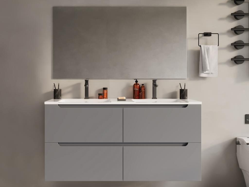 Unique Mueble de baño flotante con doble lavabo encastrable - Gris - 120 cm - SELITA