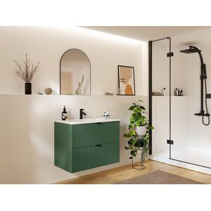 Unique Mueble suspendido para lavabo estriado - Verde mate - 80 cm - ZEVINI Unique Mueble suspendido para lavabo estriado - Verde mate - 80 cm - ZEVINI