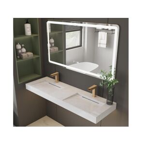 Shower & Design Doble lavabo suspendido efecto mármol blanco - KODIAK - Ancho 140.2 x Prof. 45.2 x Alt. 8  cm