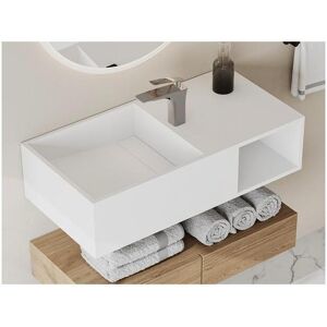 Shower & Design Lavabo suspendido con encimera de solid surface con estante - Blanco - Ancho 80 x Prof. 40 x Alt. 20 cm - GOYOKO