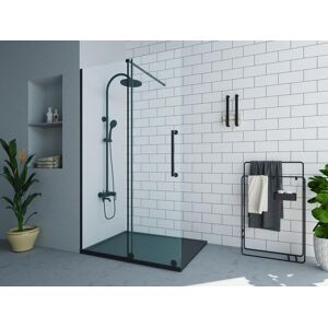 Shower & Design Mampara de ducha italiana con puerta corredera de metal negro mate estilo industrial - 120 x 200 cm - YOREM
