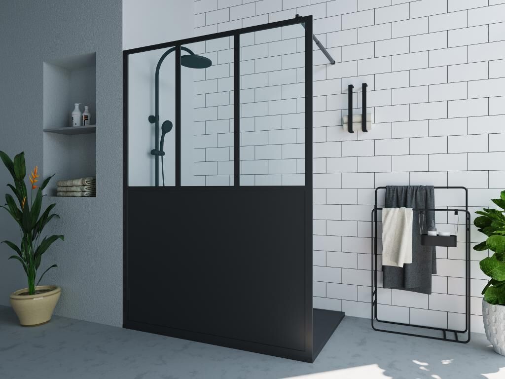 Shower & Design Mampara de ducha italiana negro mate estilo atelier - 140 x 200 cm - URBANIK