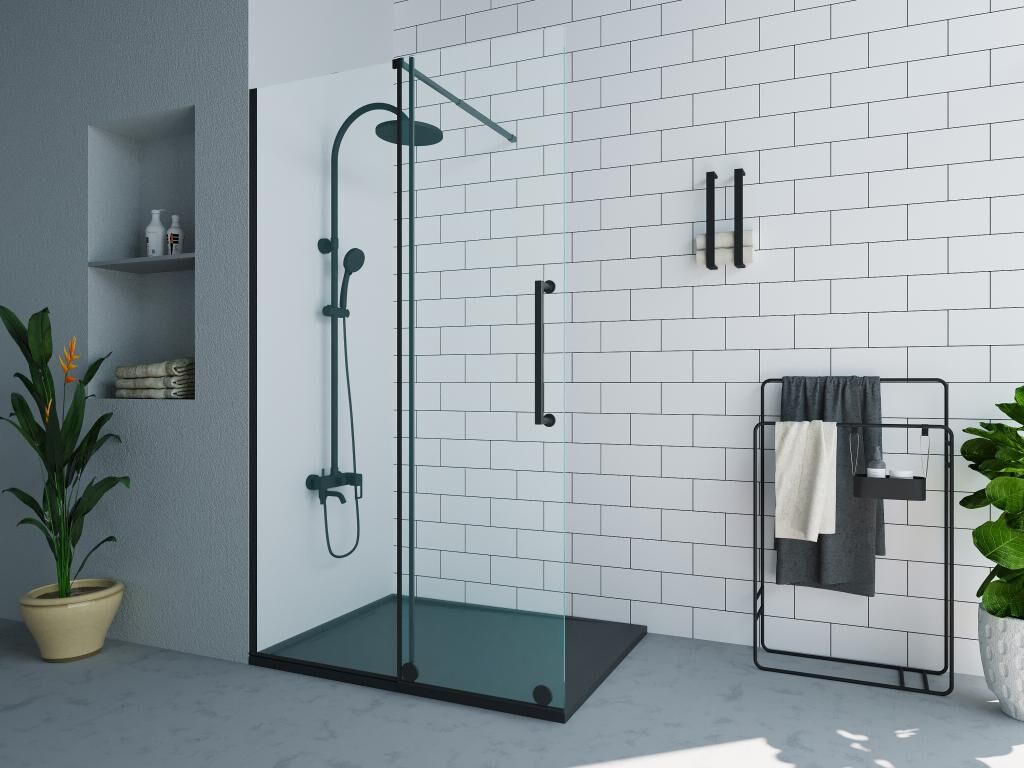Shower & Design Mampara de ducha italiana con puerta corredera de metal negro mate estilo industrial - 120 x 200 cm - YOREM