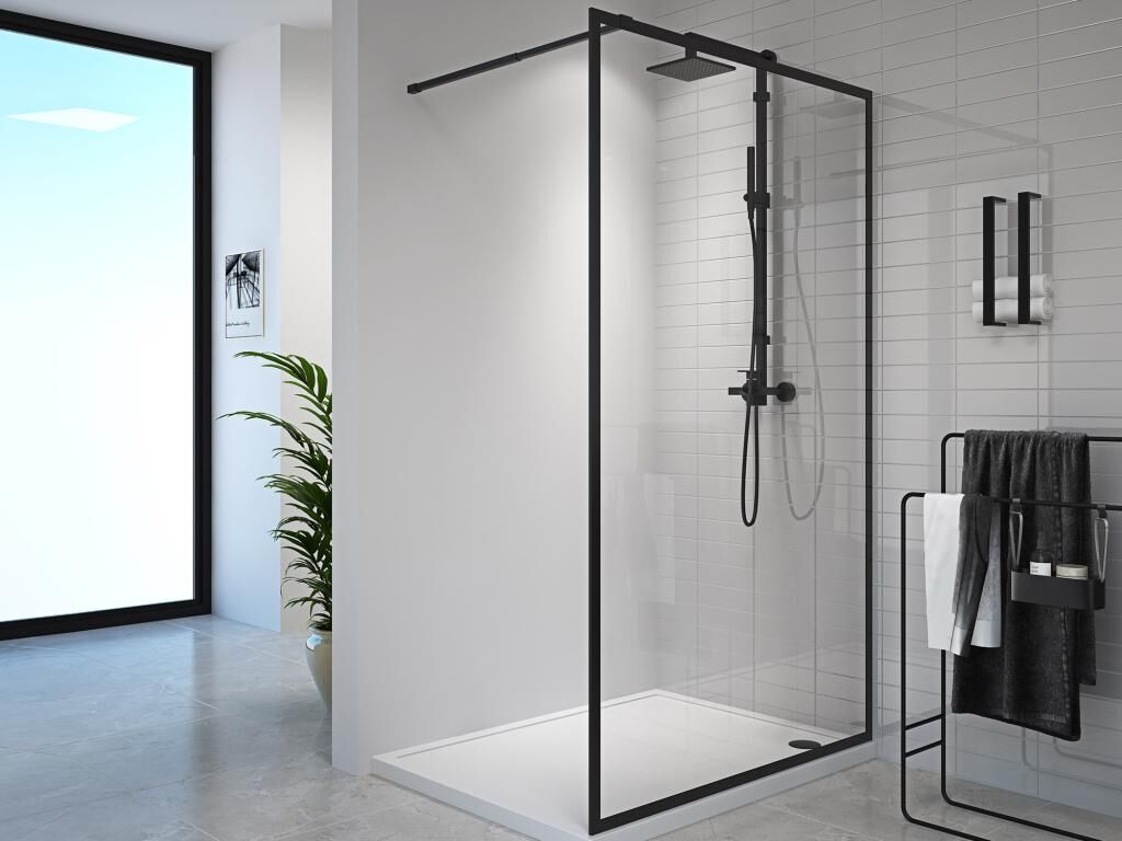 Shower & Design Mampara de ducha italiana - 120 x 200 cm - Negro mate - Cristal templado - AMBERI