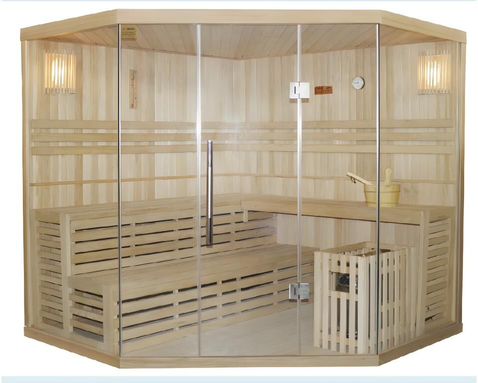 VOGUE SAUNA Sauna tradicional finlandesa rinconera IMATRA - 4/5 plazas - Acristalada - Gama Prestige